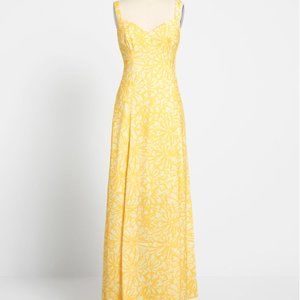 floral yellow satin tie waist maxi dress